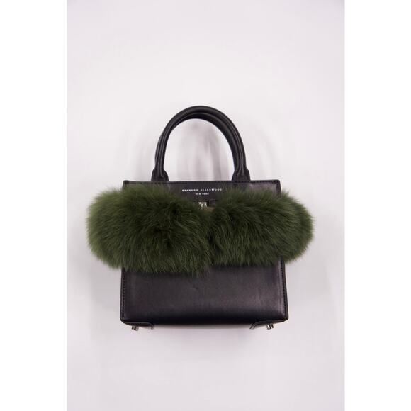 Brandon Blackwood Mya Green Faux Fur Trimmed Black Leather Crossbody Bag - Picture 2 of 8